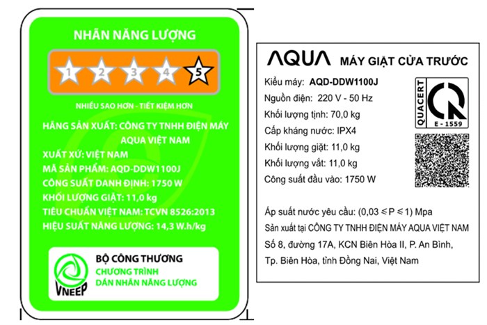 Máy giặt Aqua Lồng ngang Inverter 11 kg AQD-DDW1100J BK